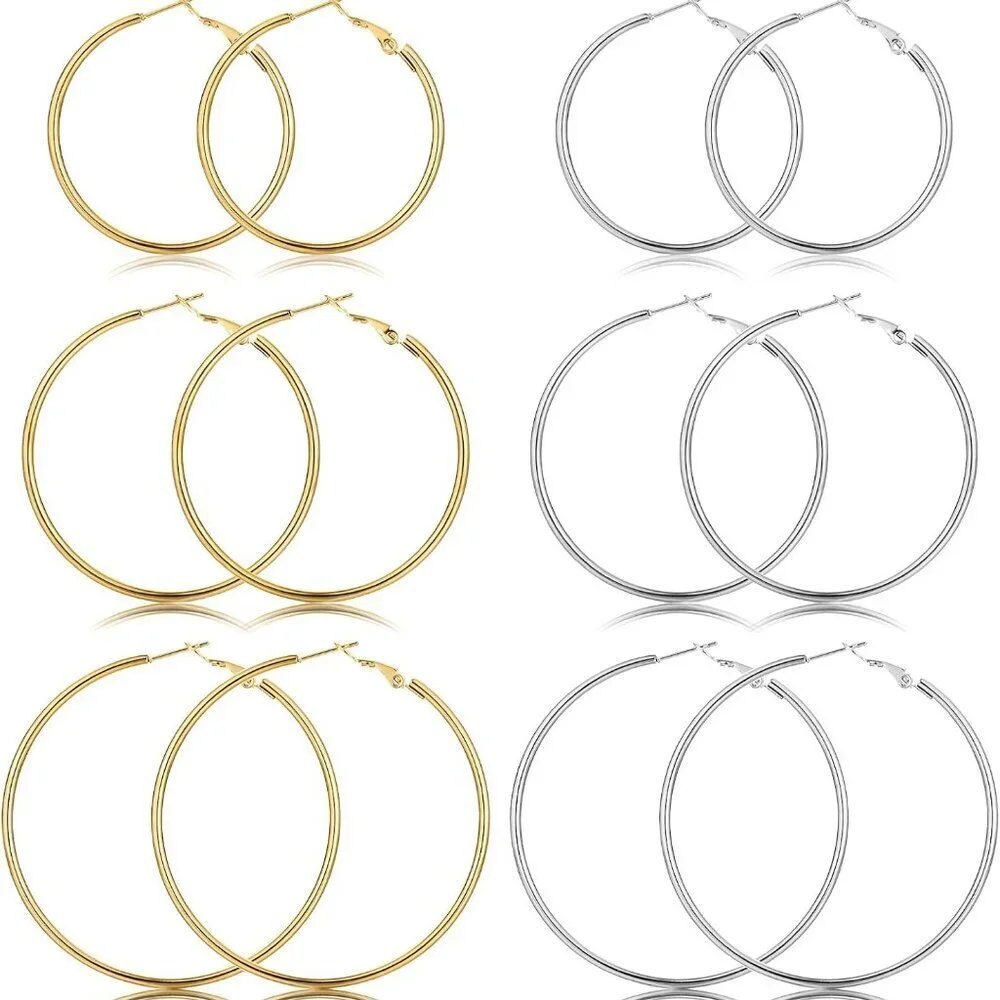 Jewelry | Gold And Silver Stainless Steel Hoop Earrings For Women 3 ...